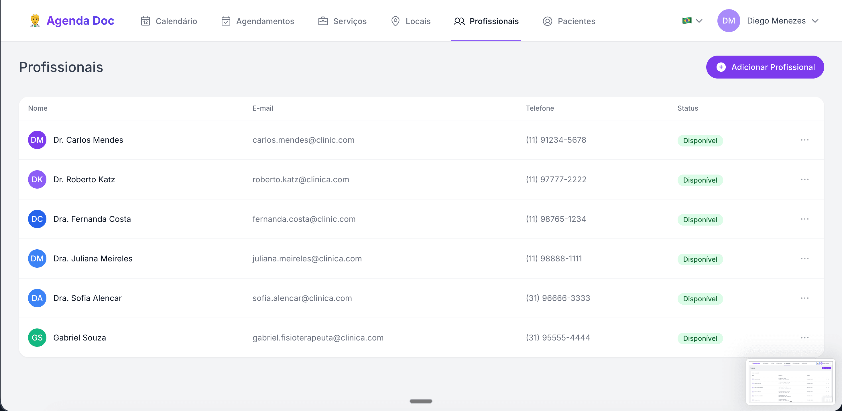 Profissionais Agenda Doc